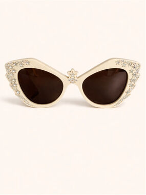 Gucci Hollywood Forever Cat Eye Sunglasses Ivory Rhinestone 52mm NWT